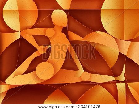 Vector Design Of People Practicing Yoga On Abstract Cubism Backhround