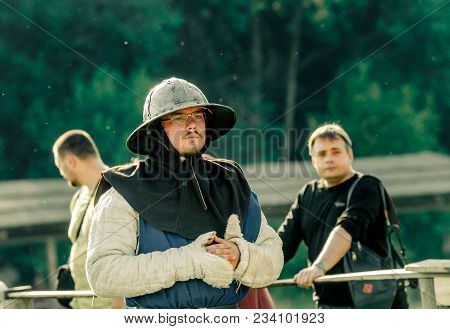 Ritter Weg, Russia, Morozovo, April 2017: Festival Of The European Middle Ages. Knight Be Lost In Th