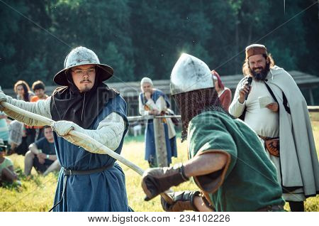 Ritter Weg, Russia, Morozovo, April 2017: Festival Of The European Middle Ages. Medieval Joust Knigh
