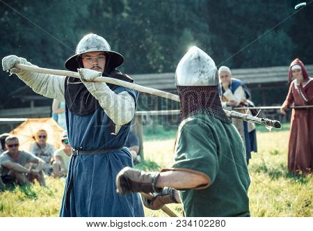 Ritter Weg, Russia, Morozovo, April 2017: Festival Of The European Middle Ages. Medieval Joust Knigh