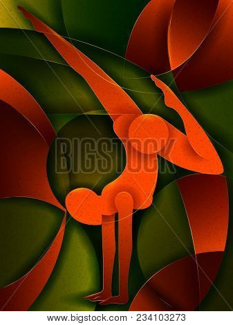 Vector Design Of People Practicing Yoga On Abstract Cubism Backhround