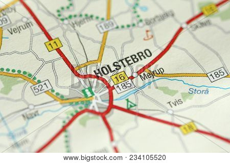 Holstebro. Kongeriget Danmark. Road On The Map.
