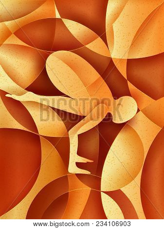 Vector Design Of People Practicing Yoga On Abstract Cubism Backhround