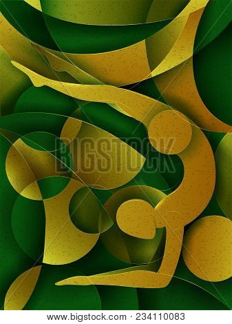 Vector Design Of People Practicing Yoga On Abstract Cubism Backhround