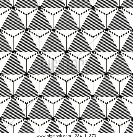 Seamless Pattern Of White Cubes And Grey Triangles With Digonal Lines
