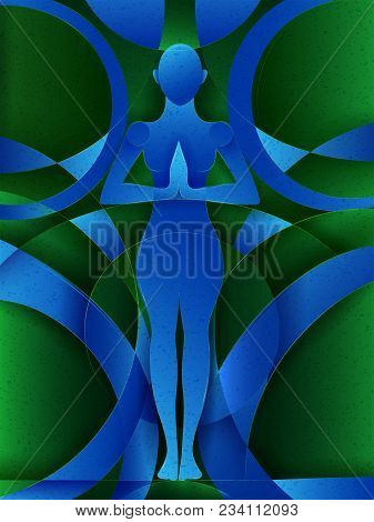 Vector Design Of People Practicing Yoga On Abstract Cubism Backhround
