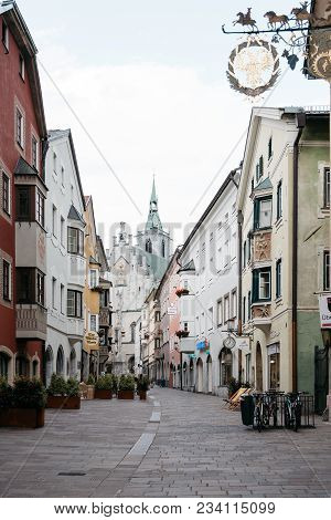 Schwaz, Austria - August 8, 2017:  View Of The Picturesque Town Of Schwaz In  Austrian State Of Tyro
