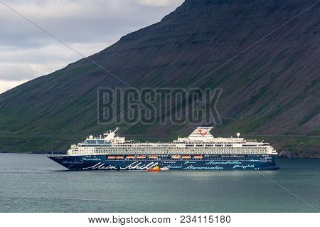 Isafjordur, Iceland - July 7, 2014: Mein Schiff 2 Cruise Ship Of Tui Cruises Company Departing From 