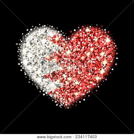 Kingdom Of Bahrain Flag Sparkling Badge In Heart Shape. Icon With Bahraini National Colors With Glit