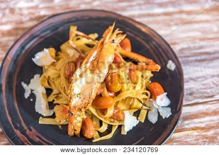 Giant Tiger Prawn Pasta, Italian groumet cuisine