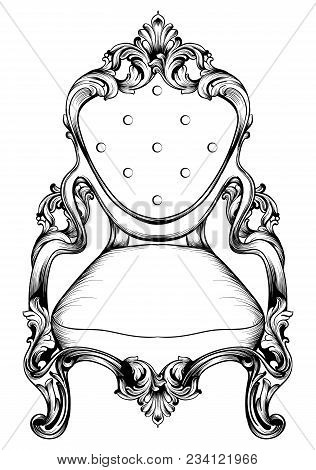 Baroque Chair With Luxurious Ornaments. Vector French Luxury Rich Intricate Structure. Victorian Roy