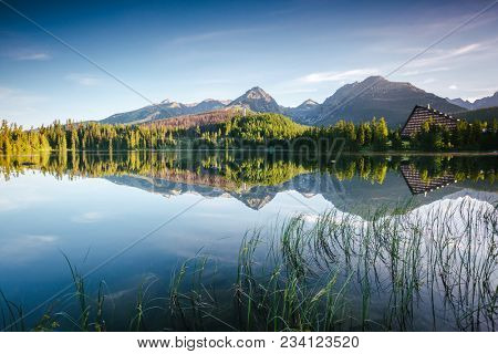 Beautiful mountain lake in National Park High Tatra. Location Strbske pleso, Slovakia, Europe. Scenic image of incredible nature landscape. Breathtaking summer view. Discover the beauty of earth.