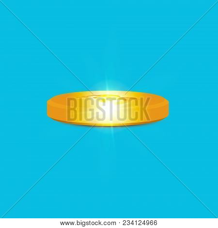 Golden Bitcoin Bunch On Blue Backgraund. Vector Illustration.