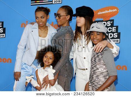 Mel B, Madison Brown Belafonte, Angel Iris Murphy Brown and Phoenix Chi Gulzar at the Nickelodeon's 2018 Kids' Choice Awards held at the Forum in Inglewood, USA on March 24, 2018.