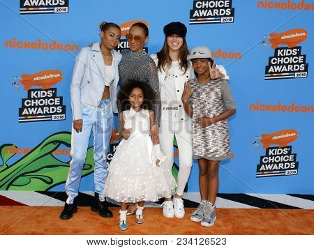 Mel B, Madison Brown Belafonte, Angel Iris Murphy Brown and Phoenix Chi Gulzar at the Nickelodeon's 2018 Kids' Choice Awards held at the Forum in Inglewood, USA on March 24, 2018.