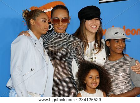 Mel B, Madison Brown Belafonte, Angel Iris Murphy Brown and Phoenix Chi Gulzar at the Nickelodeon's 2018 Kids' Choice Awards held at the Forum in Inglewood, USA on March 24, 2018.