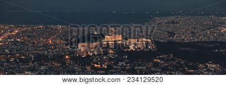 Athens skyline panorama viewed from Mt Lykavitos with Acropolis, Greece.