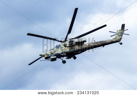 Samara, Russia - September 10, 2017: Russian Air Force Mi-28 Havoc Military Attack Combat Helicopter