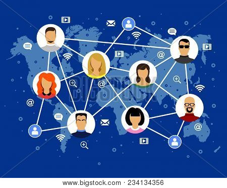Avatar Vector Image Human Faces Internet Icons On The World Map