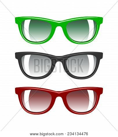 Set Of Glasses For Eyes Of Different Colors Red Green Black Isolated
