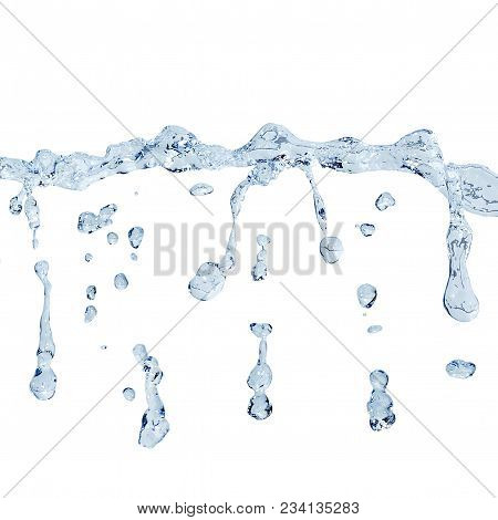 Spray Of Water Jet Close-up Isolated On White Background Square