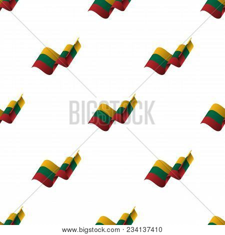 Seamless Pattern With Waving Flag. Lithuania Flag. Vector Illustration.