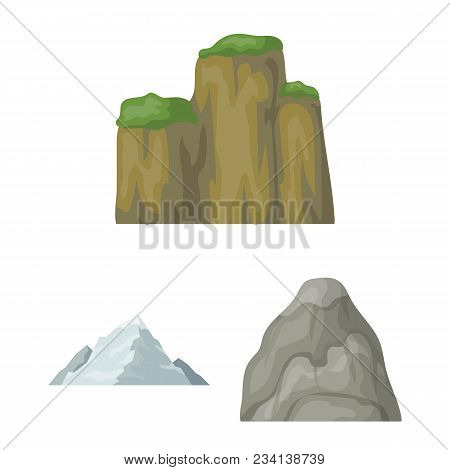 Different Mountains Cartoon Icons In Set Collection For Design.mountains And Landscape Vector Symbol
