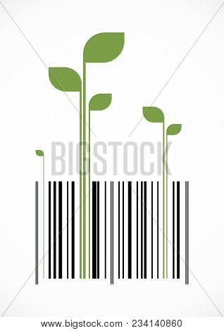 Conceptual Bar Code With Green Sprouts Growing Out Of It. Vector Image.