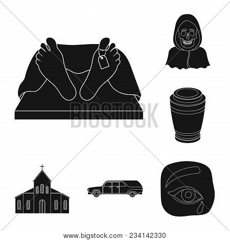 Funeral Ceremony Black Icons In Set Collection For Design. Funerals And Attributes Vector Symbol Sto