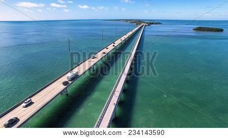 Aerial View Along The Seven Mile Bridge Of Us1 To The Florida Keys