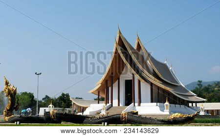 1 April 2018 Phetchabun Thailand : The Naga Ratchaprasong At Wat Dhammayan Is Located In Nhong Phai