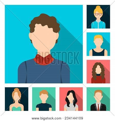 Avatar And Face Flat Icons In Set Collection For Design. A Person Appearance Vector Symbol Stock Ill