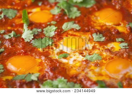 Close Up Of Rustic Middle Eastern Shakshuka Breakfast