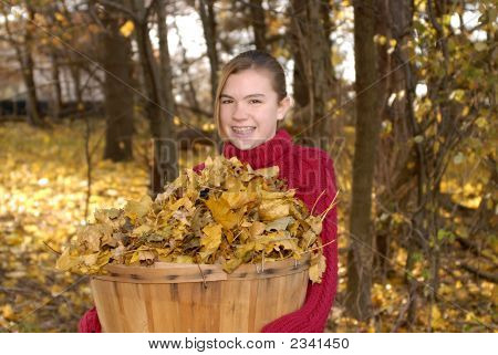 Dívka úklid listí
