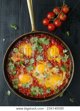 Close Up Of Rustic Middle Eastern Shakshuka Breakfast