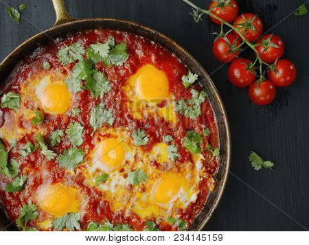 Close Up Of Rustic Middle Eastern Shakshuka Breakfast