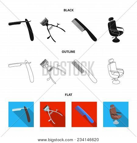 A Razor, A Mechanical Hair Clipper, An Armchair And Other Equipment For A Hairdresser.barbershop Set