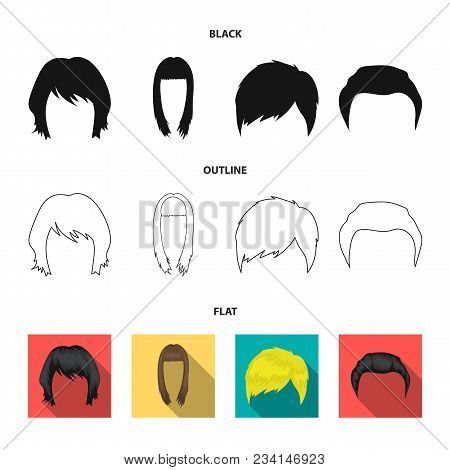 Mustache And Beard, Hairstyles Black, Flat, Outline Icons In Set Collection For Design. Stylish Hair