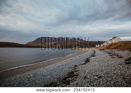 View Of Ardmair Beach, Scotland, At Dusk.