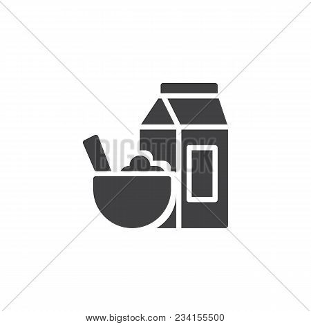 Cereal Bowl And Milk Vector Icon. Filled Flat Sign For Mobile Concept And Web Design. Healthy Breakf