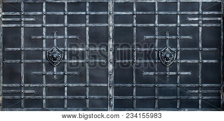Details, And Ornaments Of Wrought Iron Fence With Gate.