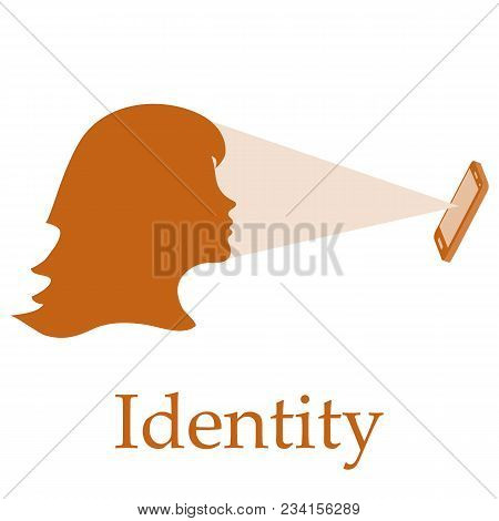 Illustration Of Recognition Of Female Face By Phone. Biometric Verification And Identification. New 