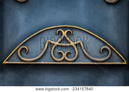 Details, And Ornaments Of Wrought Iron Fence With Gate.