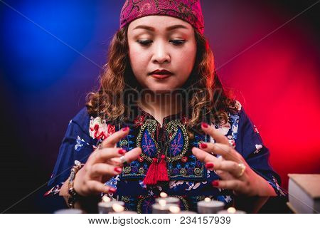 Female Seer Teller Doing Psychic