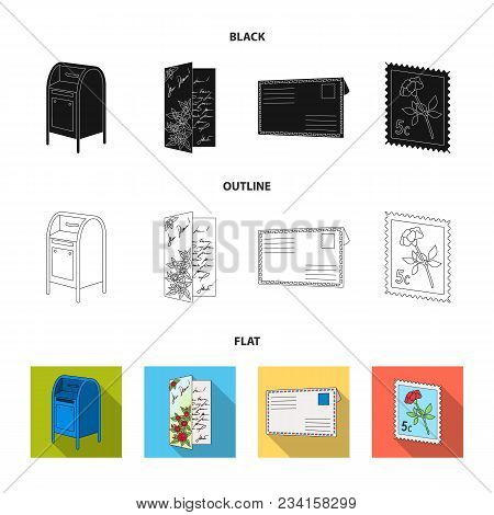 Mailbox, Congratulatory Card, Postage Stamp, Envelope.mail And Postman Set Collection Icons In Black