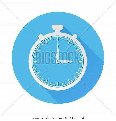 Stop Watch Icon. Web Round Blue Sign. Vector Illustration Isolated On White Background