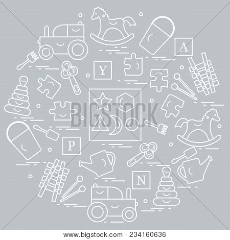 Variety Of Children's Toys Arranged In A Circle