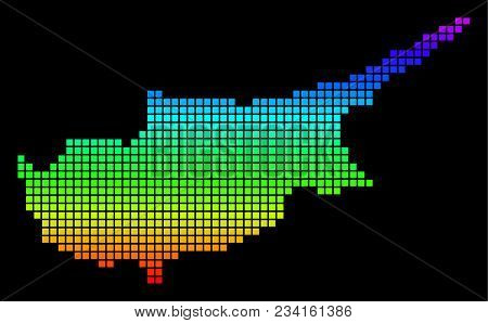 A Dot Cyprus Island Map. Vector Geographic Map In Bright Spectrum Colors On A Black Background. Colo