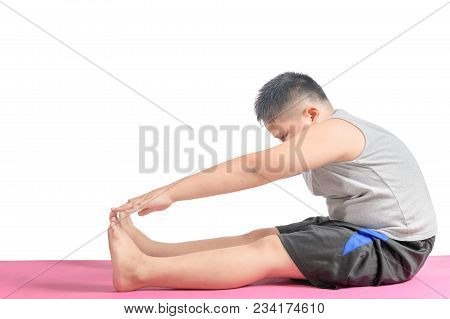 Boy Doing Workout To Lose Weight On Yoga Mat Isolated