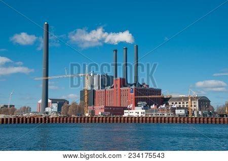 Copenhagen Denmark - March 18. 2018: Hc Oersted Power Plant On A Spring Day